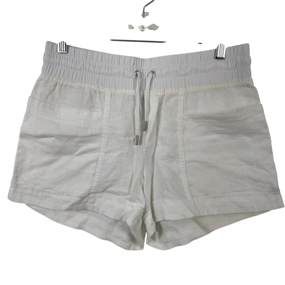Athleta White 100% Linen Drawstring Shorts Women‎ Size 4 Pocketed